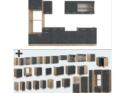 Mueble de cocina hormigón negro/roble dorado 300x46x81.6 r-line