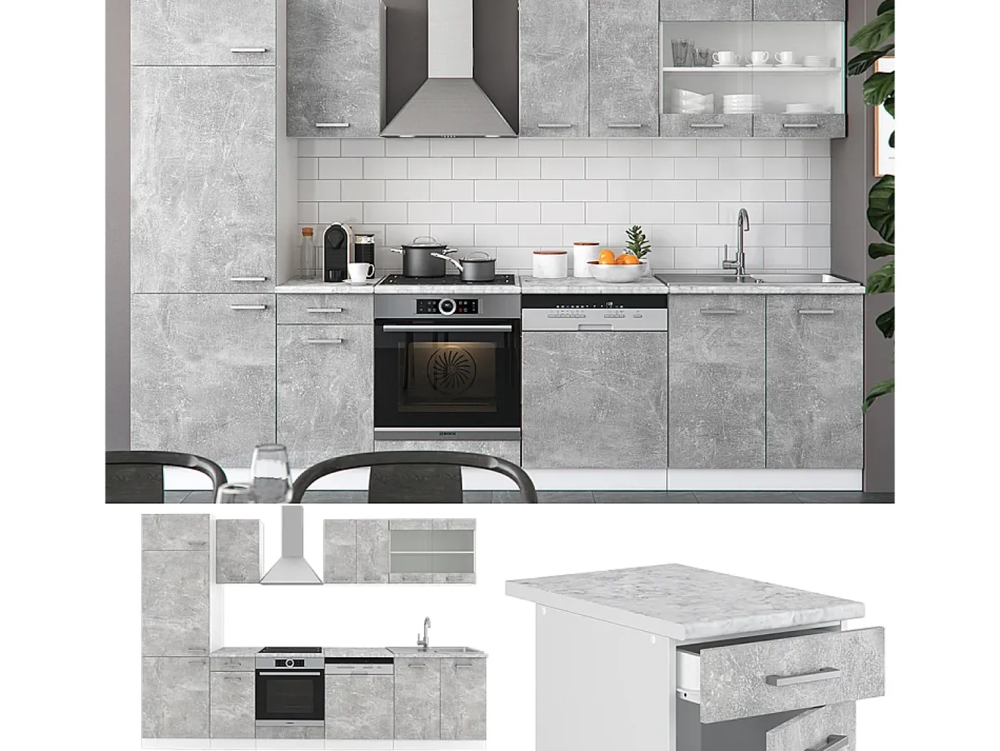 Mueble de cocina hormigón 300x60x81.6 r-line