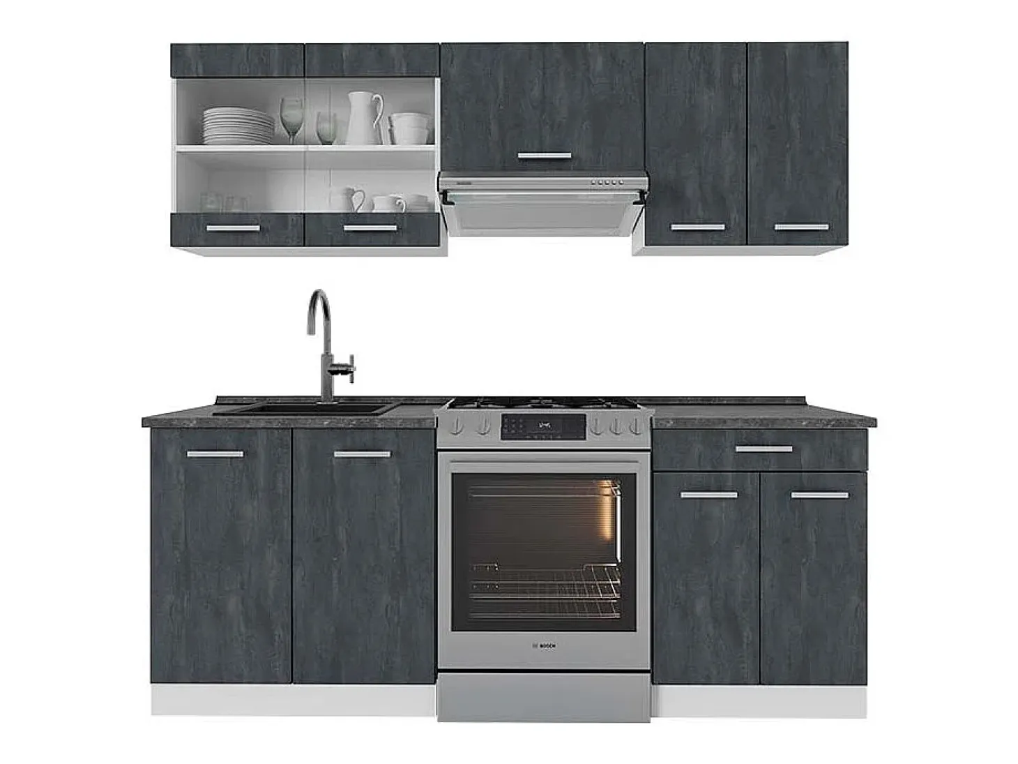 Mueble de cocina hormigón negro/blanco 200x60x81.6 r-line
