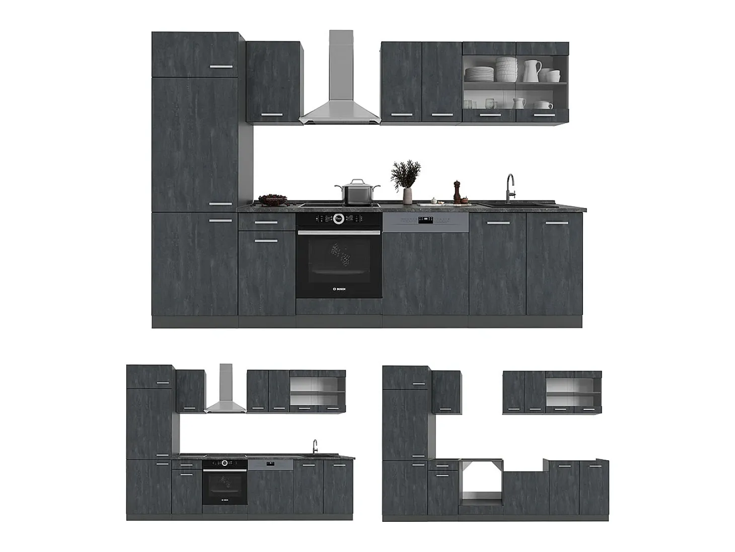 Mueble de cocina hormigón negro/antracita 300x46x81.6 r-line