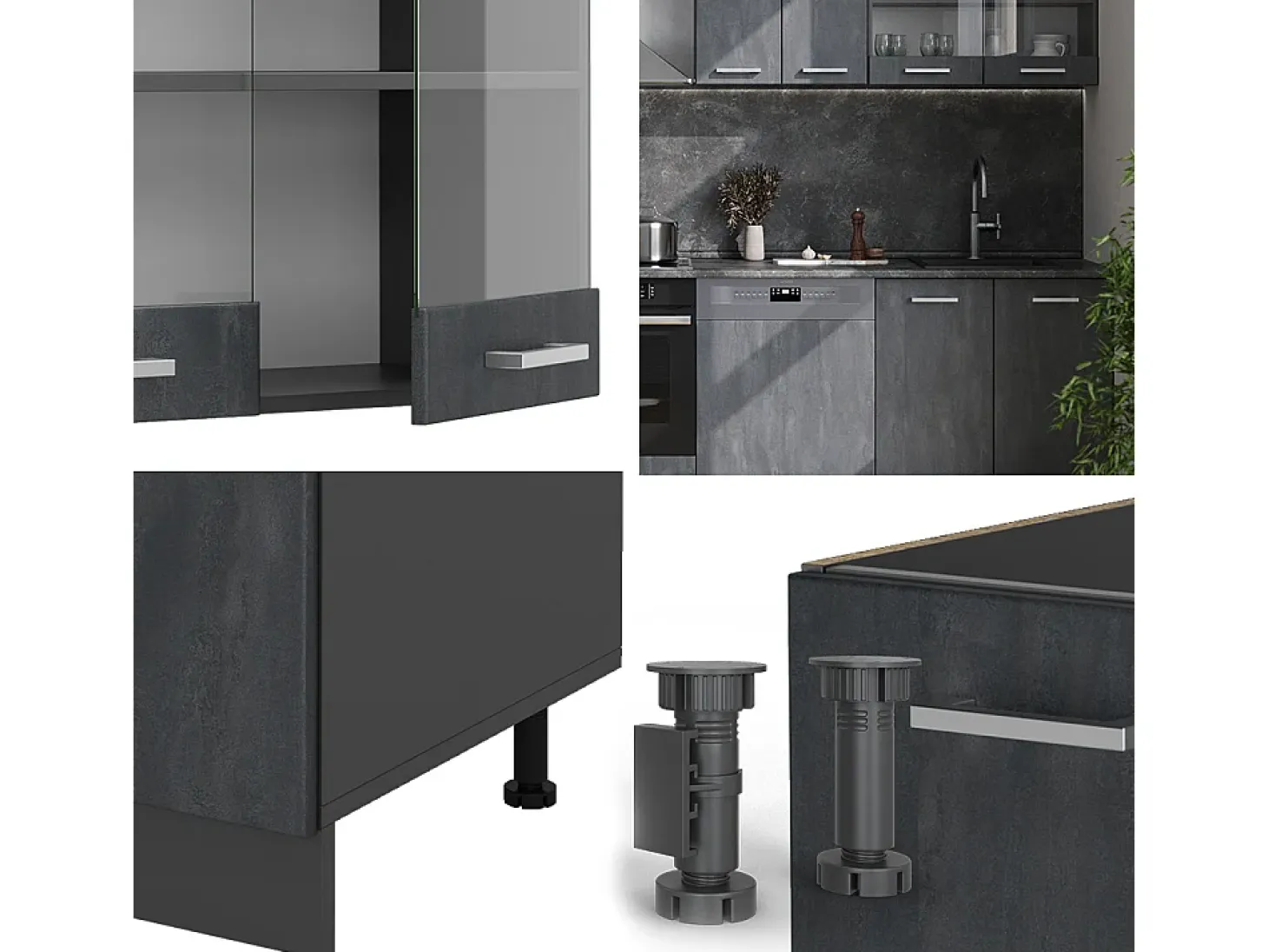 Mueble de cocina hormigón negro/antracita 300x46x81.6 r-line