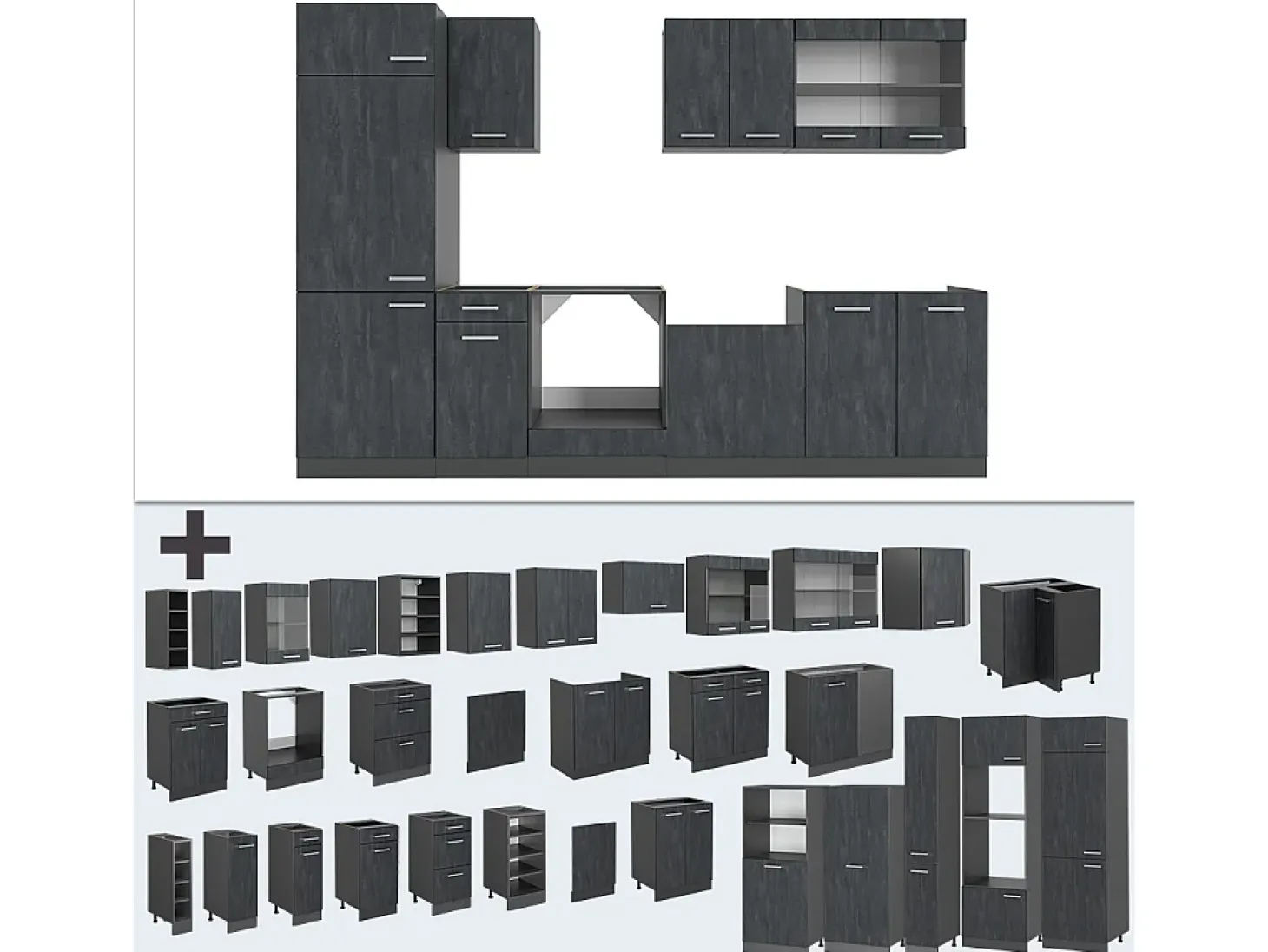 Mueble de cocina hormigón negro/antracita 300x46x81.6 r-line
