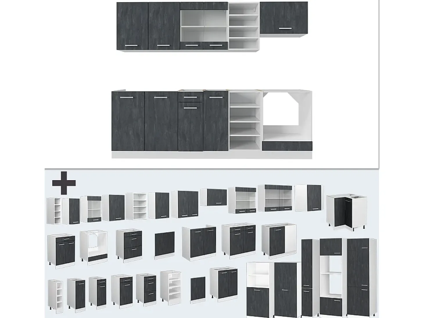 Mueble de cocina hormigón negro/blanco 240x60x81.6 r-line