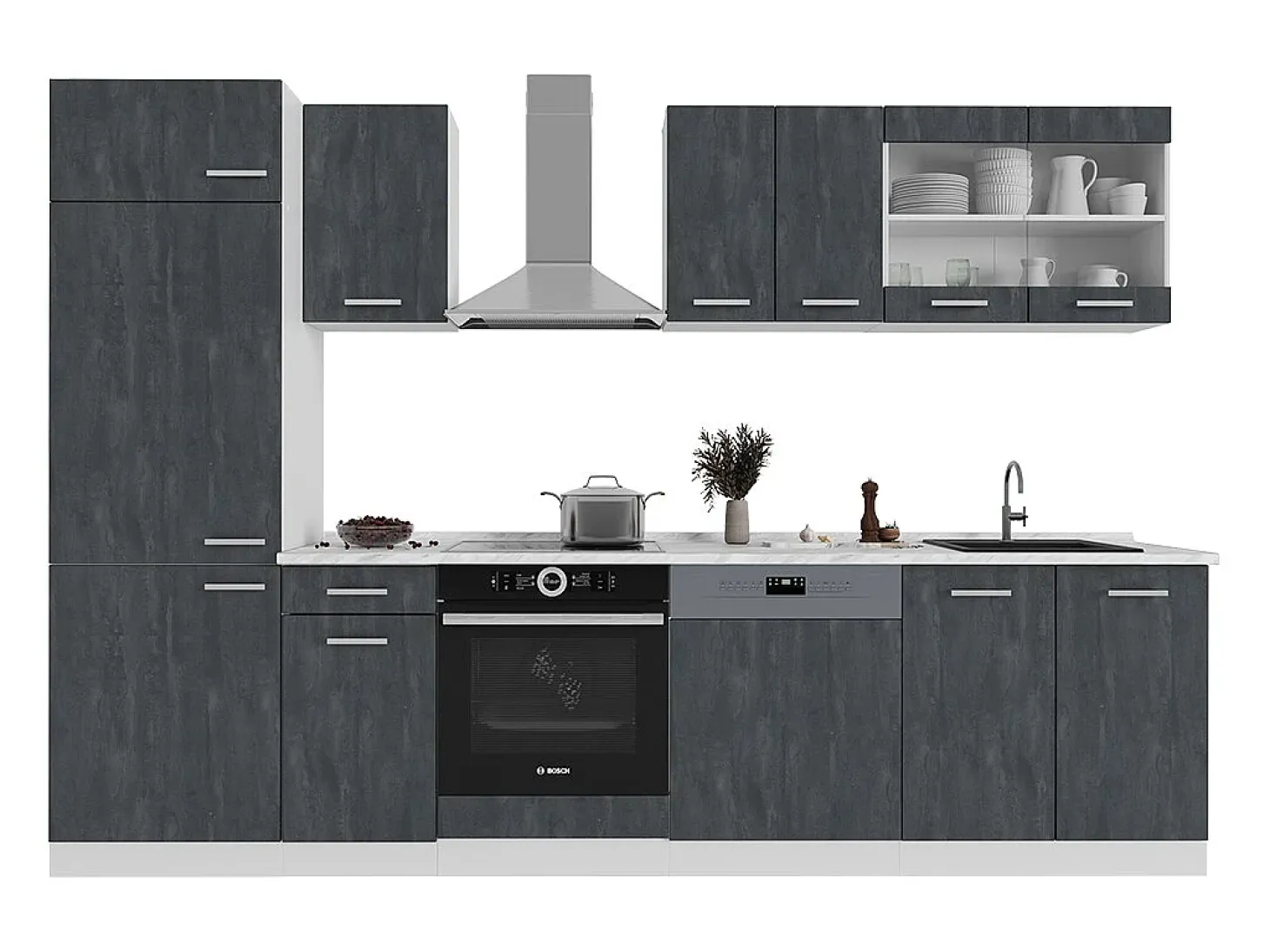 Mueble de cocina hormigón negro/blanco 300x60x81.6 r-line