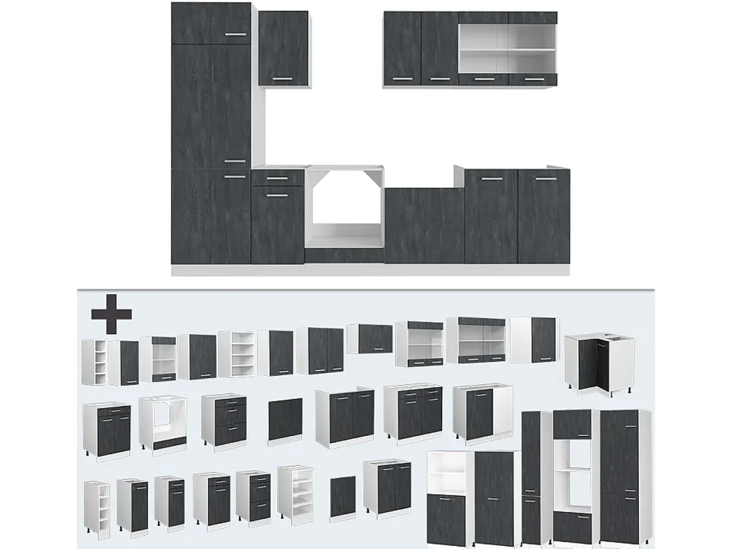 Mueble de cocina hormigón negro/blanco 300x60x81.6 r-line