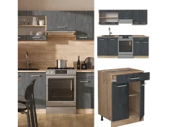 Mueble de cocina hormigón negro/roble dorado 200x46x81.6 r-line