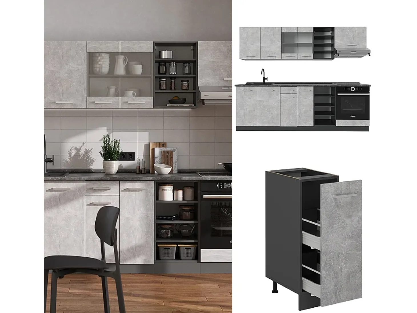 Mueble de cocina hormigón/antracita 240x60x81.6 r-line
