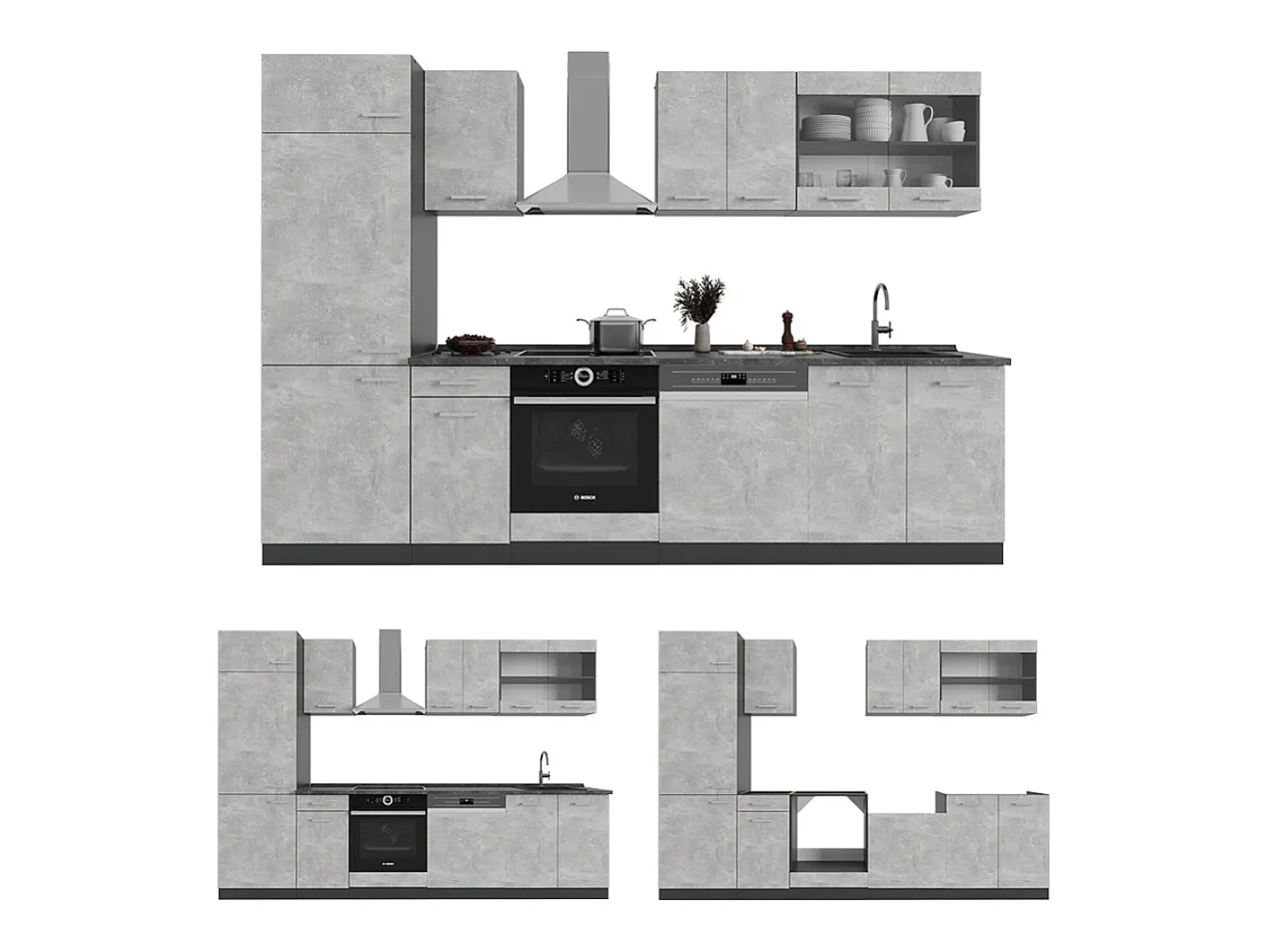 Mueble de cocina hormigón/antracita 300x60x81.6 r-line
