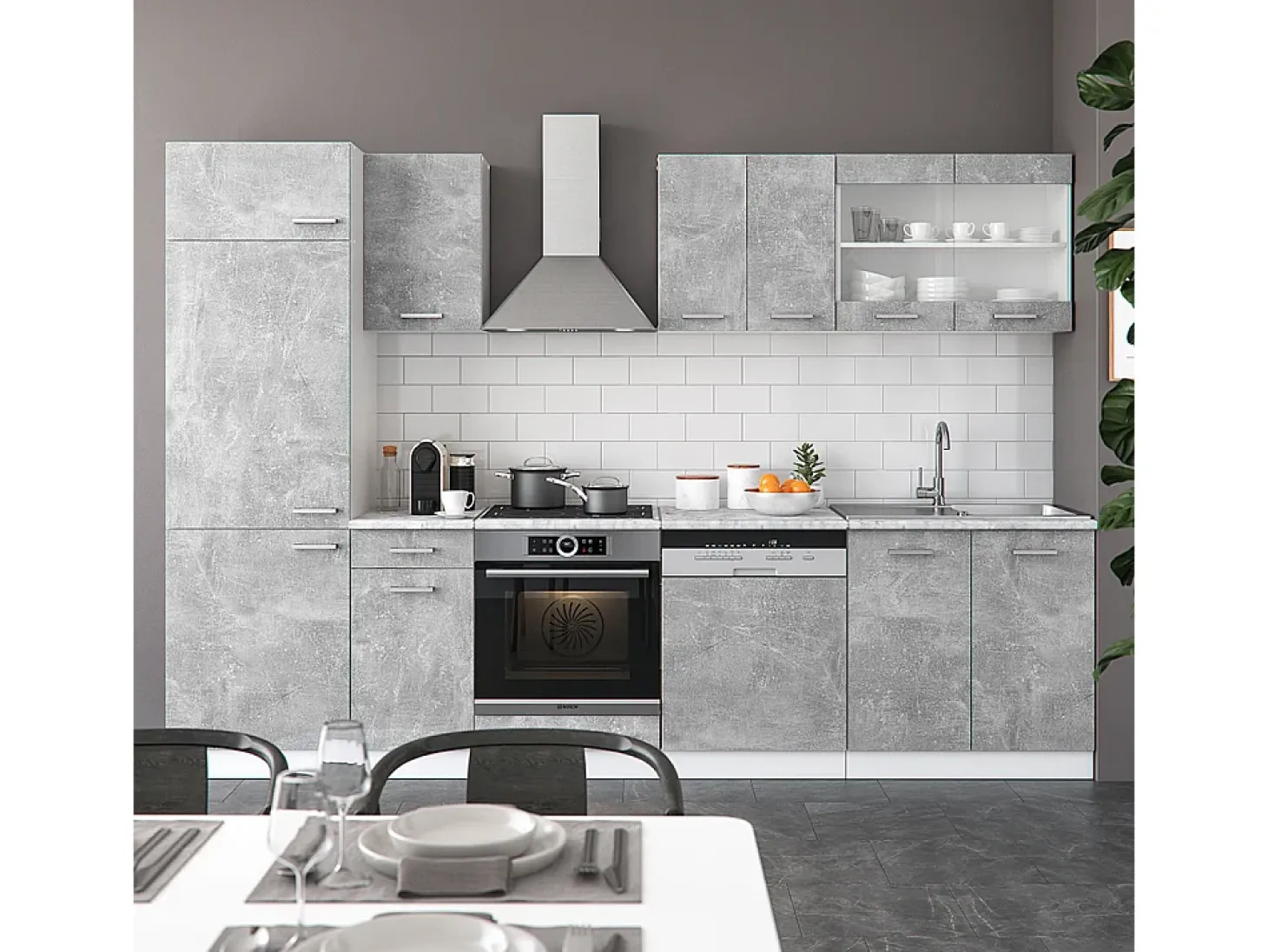 Mueble de cocina hormigón/blanco 300x60x81.6 r-line