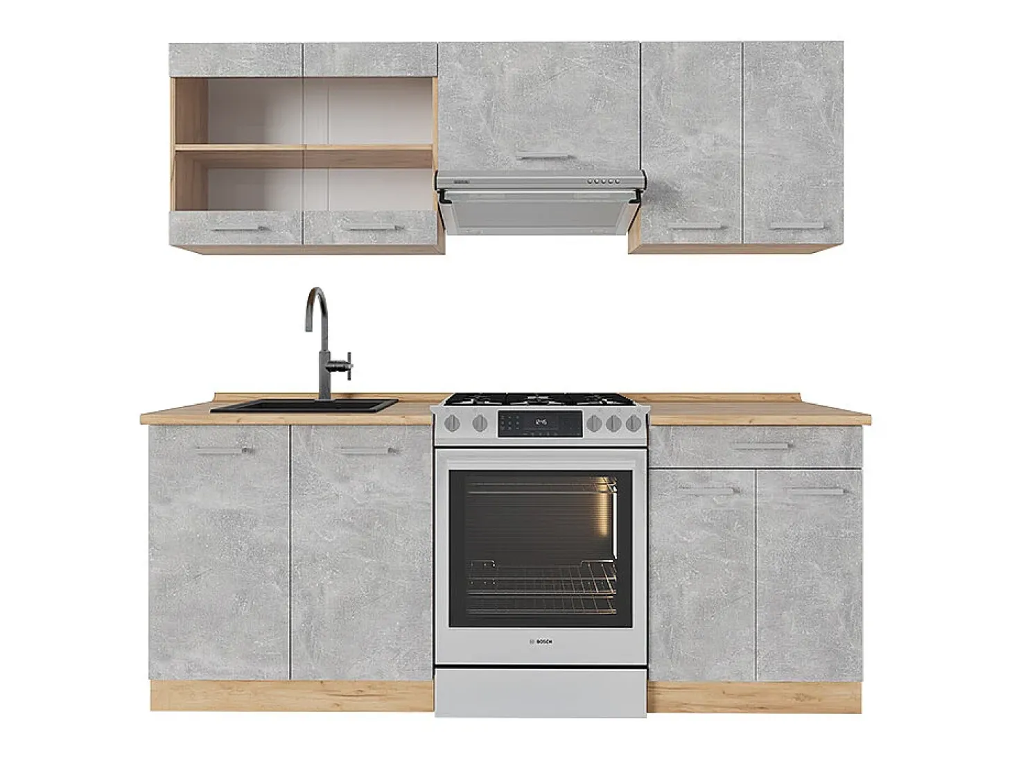 Mueble de cocina hormigón/roble dorado 200x46x81.6 r-line