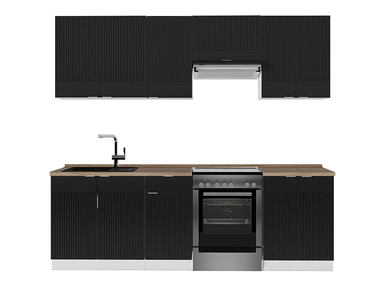 Mueble de cocina negro a rayas/blanco 240x60x81.6 fame-line