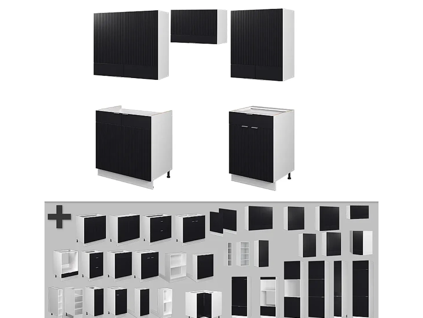 Mueble de cocina negro a rayas/blanco 200x60x81.6 fame-line