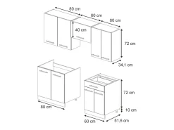 Mueble de cocina negro a rayas/blanco 200x46x81.6 fame-line