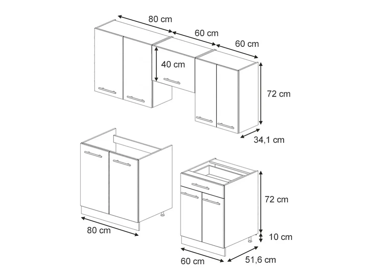Mueble de cocina negro a rayas/blanco 200x46x81.6 fame-line