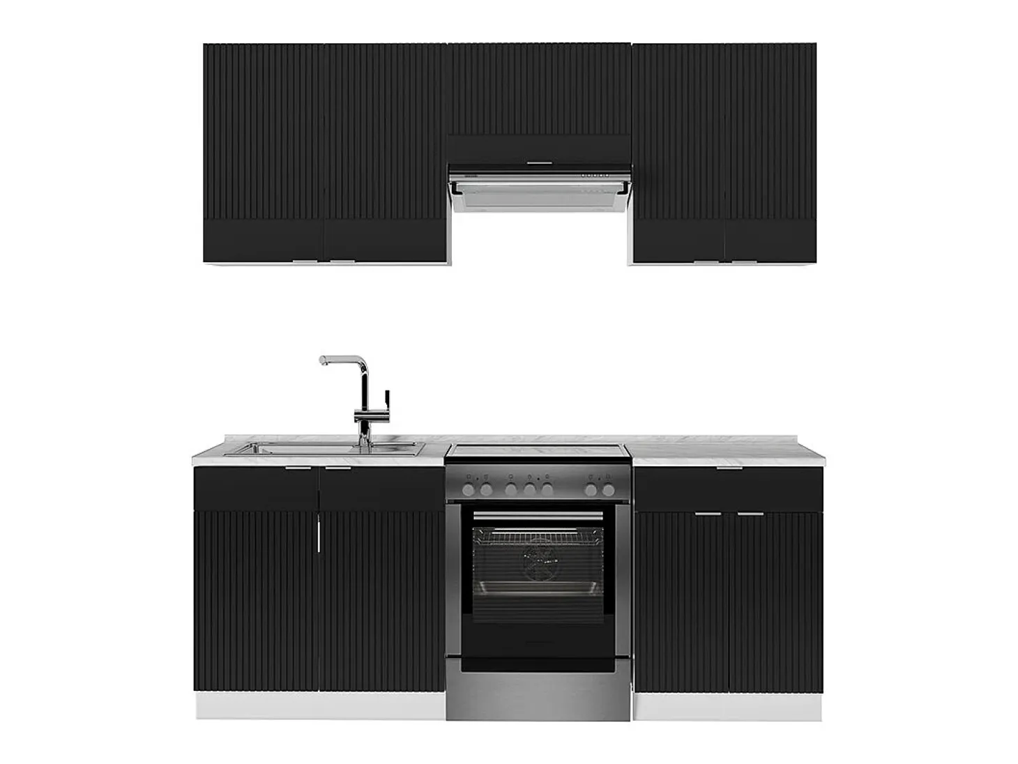 Mueble de cocina negro a rayas/blanco 200x46x81.6 fame-line