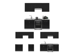 Mueble de cocina negro a rayas/blanco 200x46x81.6 fame-line