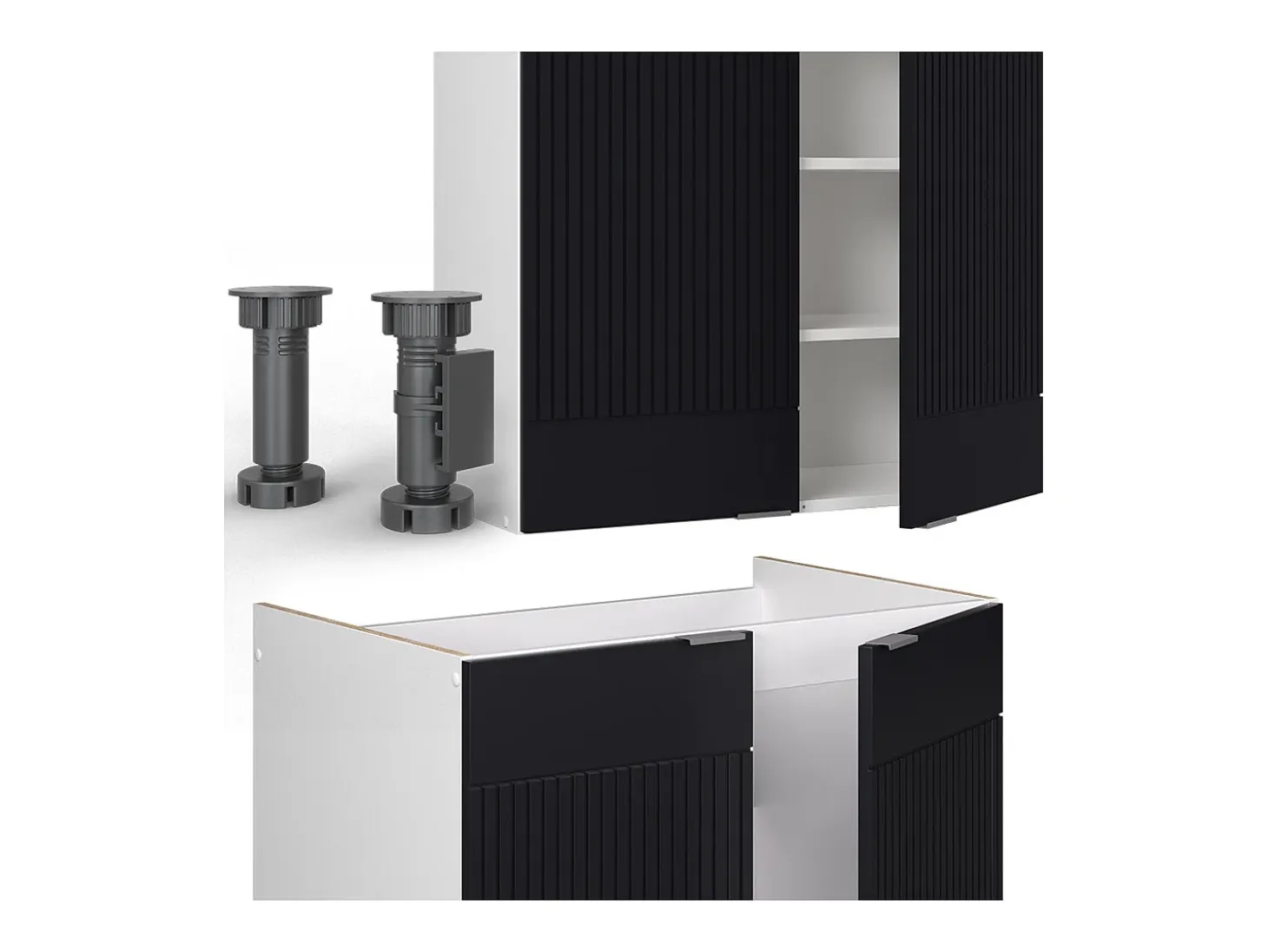 Mueble de cocina negro a rayas/blanco 200x46x81.6 fame-line