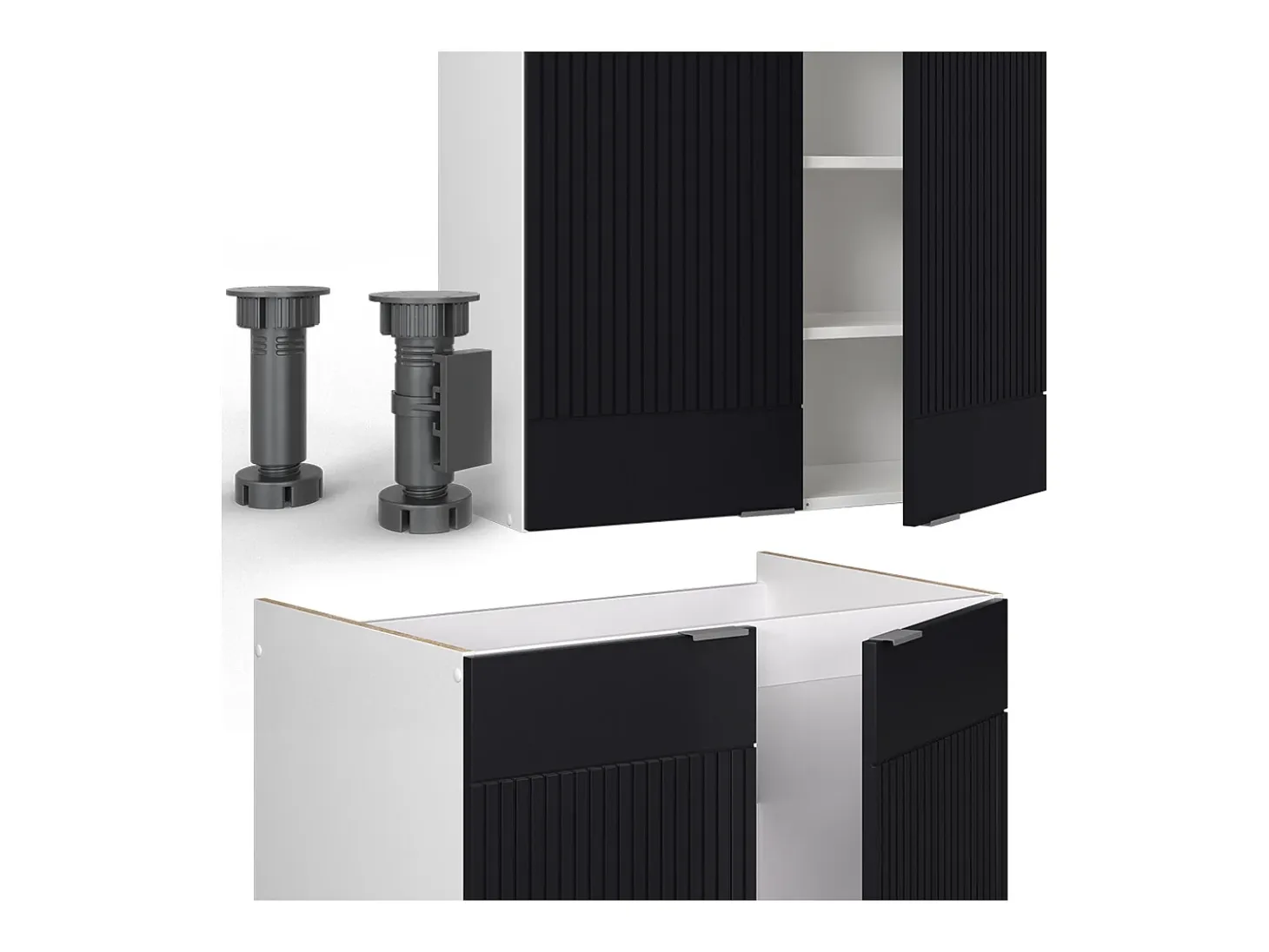 Mueble de cocina negro a rayas/blanco 235x60x81.6 fame-line
