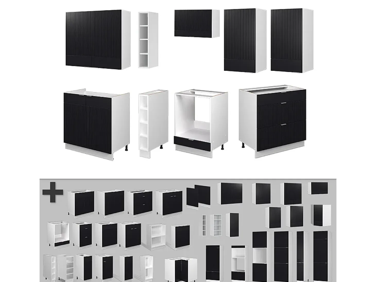 Mueble de cocina negro a rayas/blanco 235x60x81.6 fame-line