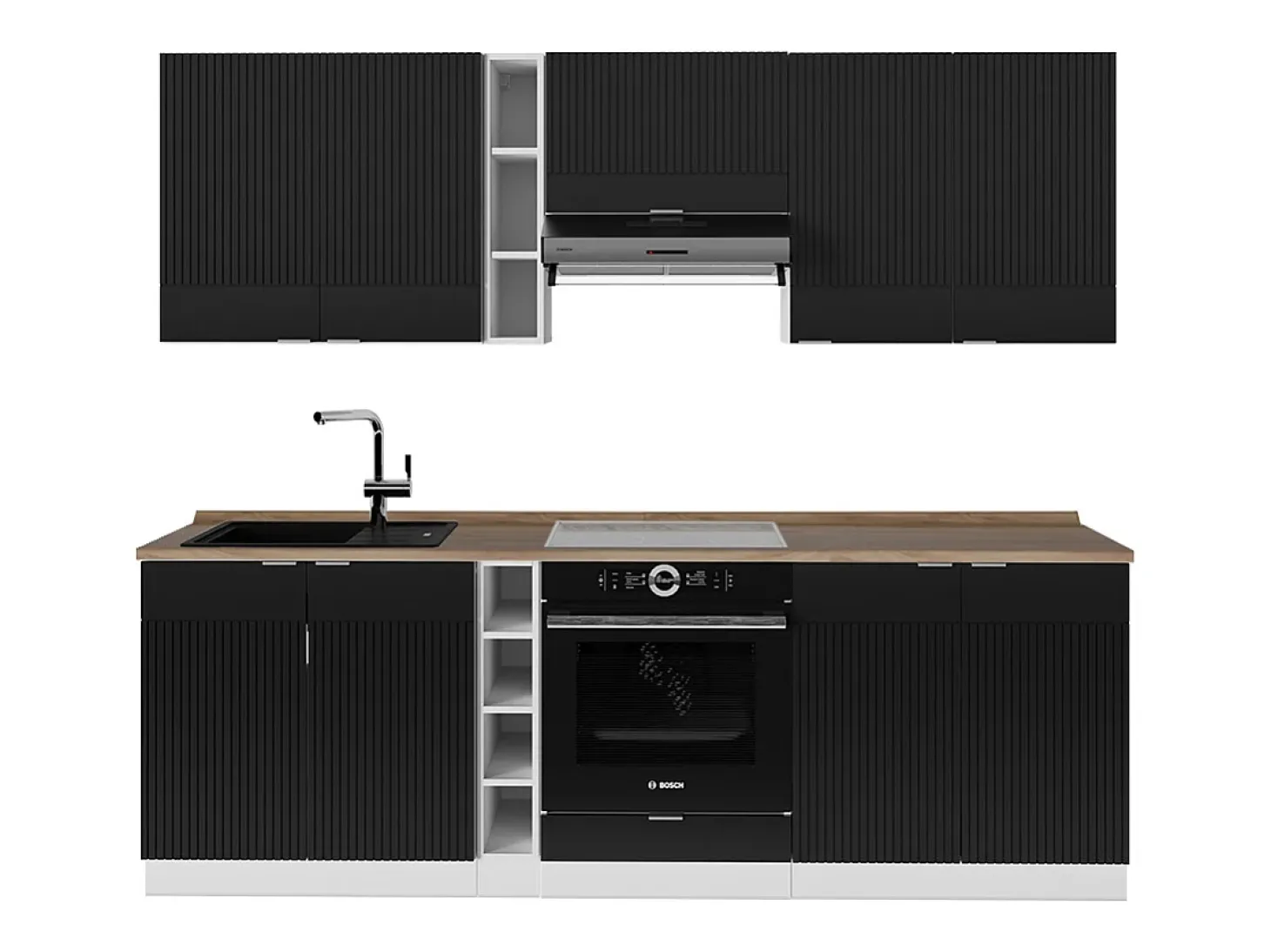 Mueble de cocina negro a rayas/blanco 235x60x81.6 fame-line