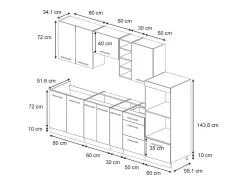 Mueble de cocina negro a rayas/blanco 280x46x81.6 fame-line
