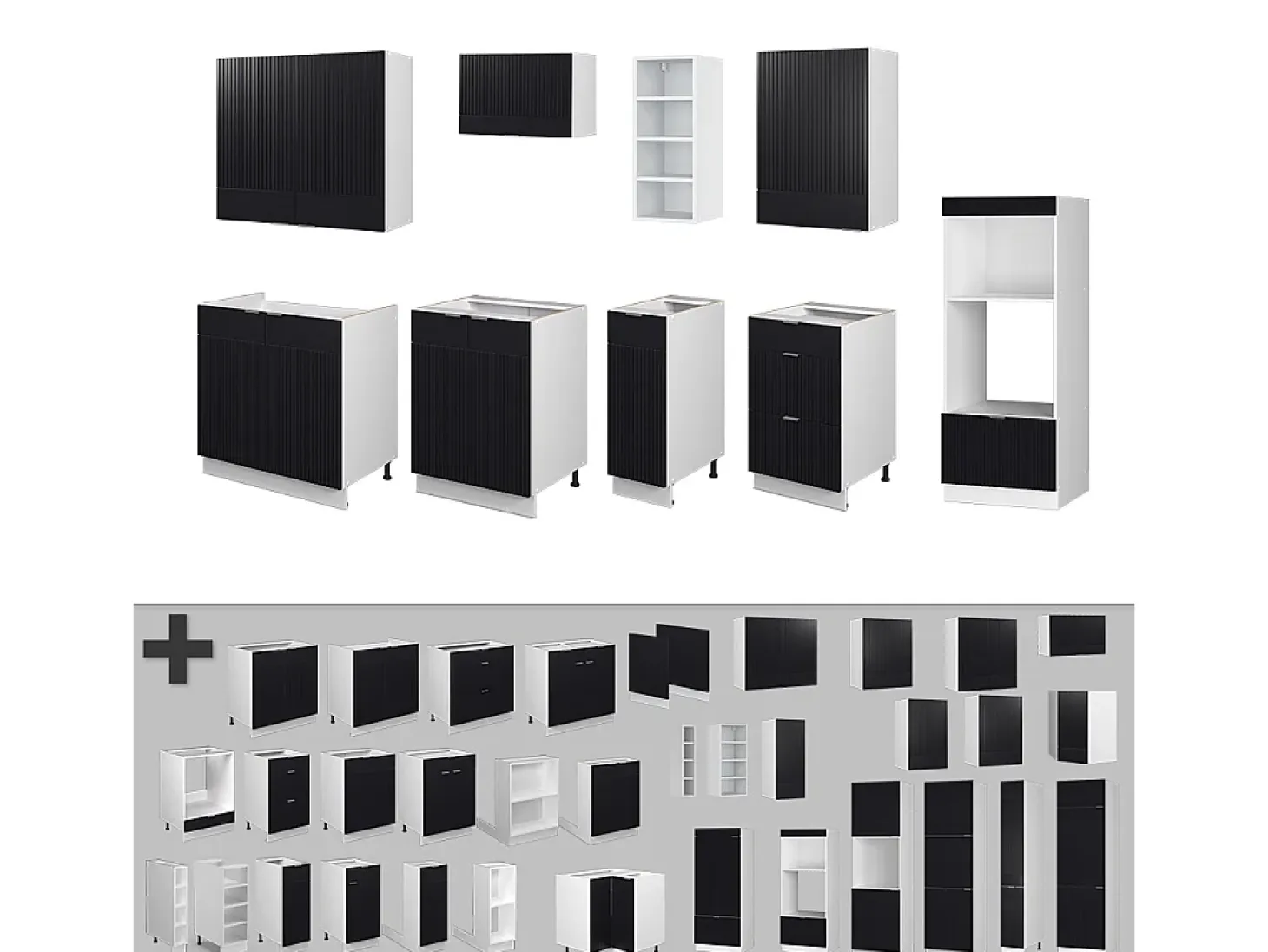 Mueble de cocina negro a rayas/blanco 280x46x81.6 fame-line