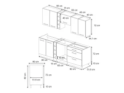Mueble de cocina negro a rayas/blanco 235x60x81.6 fame-line