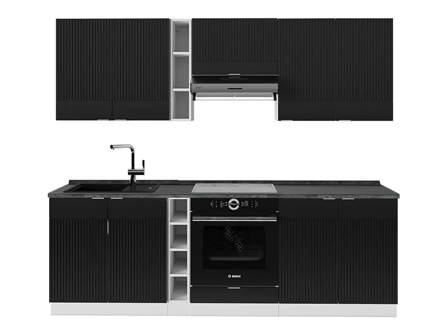 Mueble de cocina negro a rayas/blanco 235x60x81.6 fame-line