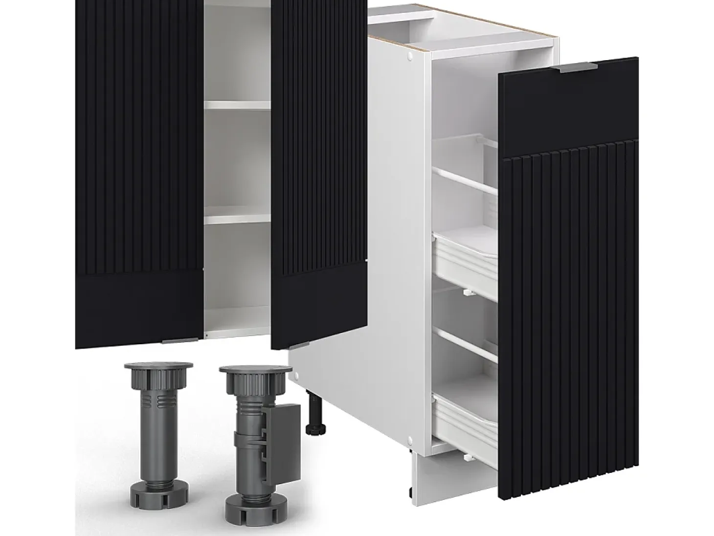 Mueble de cocina negro a rayas/blanco 280x60x81.6 fame-line