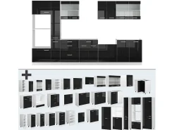 Mueble de cocina negro brillo/blanco 350x60x81.6 r-line