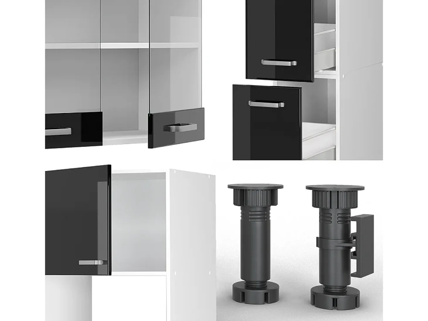 Mueble de cocina negro brillo/blanco 350x60x81.6 r-line