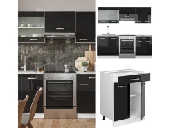 Mueble de cocina negro brillo/blanco 200x60x81.6 r-line