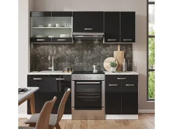 Mueble de cocina negro brillo/blanco 200x60x81.6 r-line