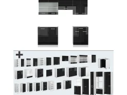 Mueble de cocina negro brillo/blanco 200x46x81.6 r-line