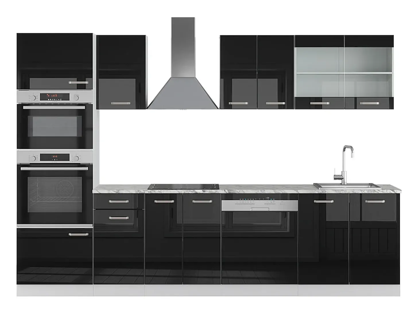 Mueble de cocina negro brillo/blanco 300x46x81.6 r-line