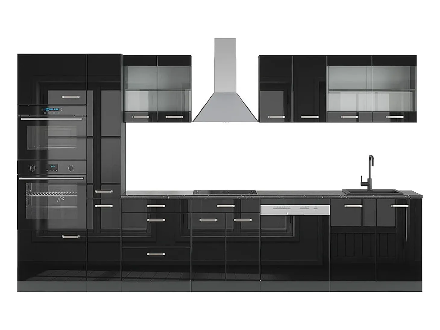 Mueble de cocina negro/antracita de alto brillo 350x46x81.6 r-line