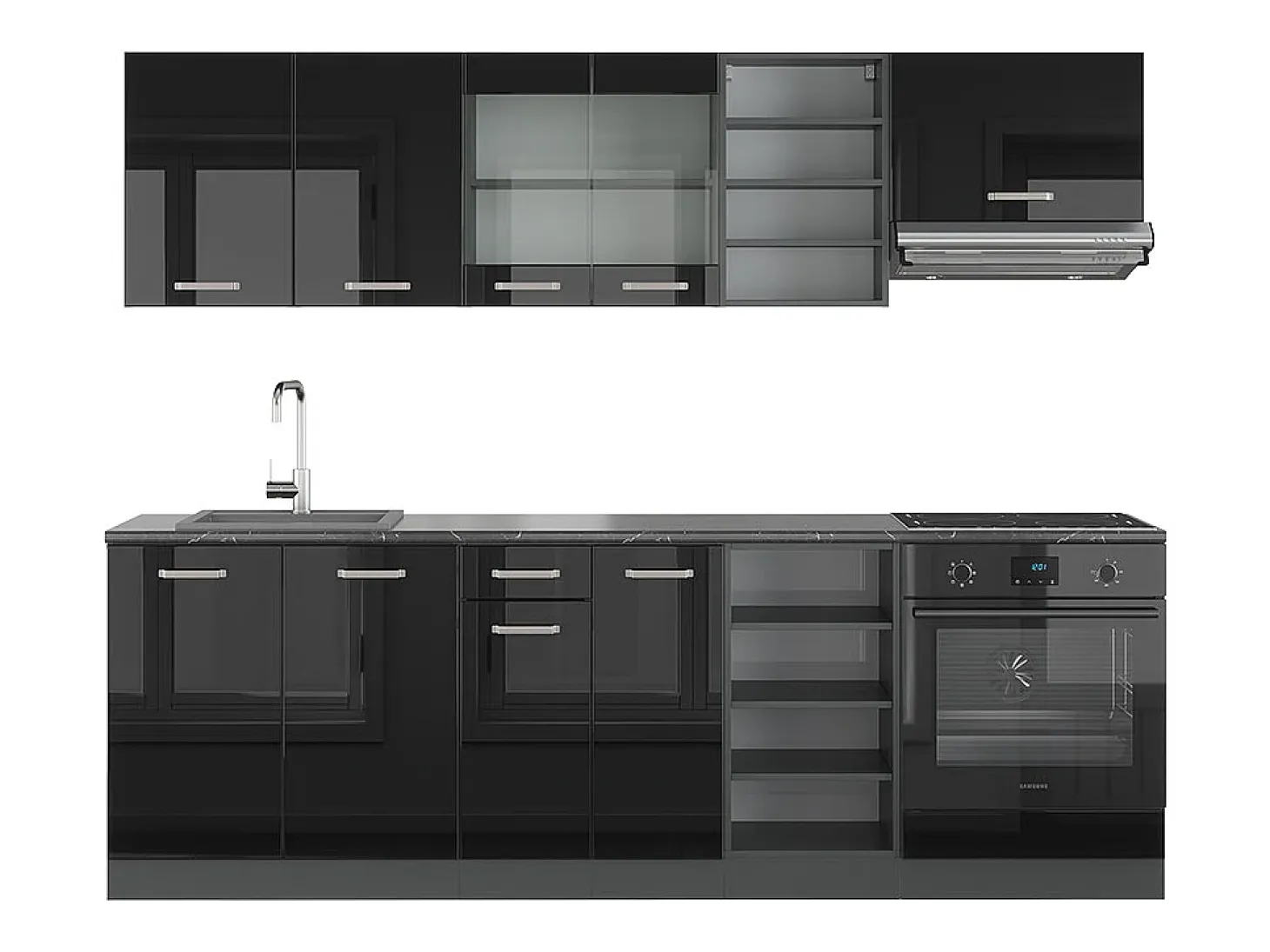 Mueble de cocina negro/antracita de alto brillo 240x46x81.6 r-line