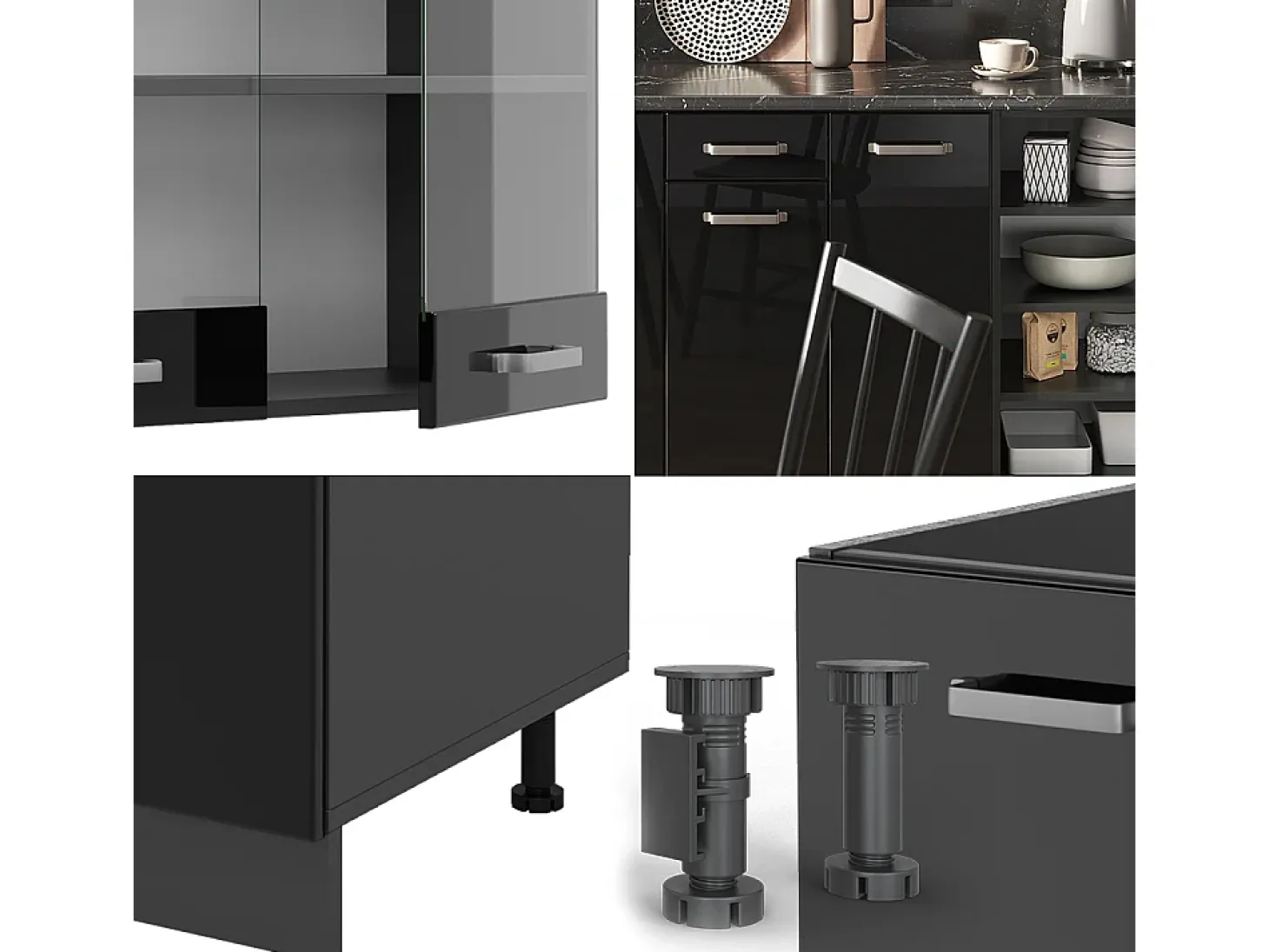 Mueble de cocina negro/antracita de alto brillo 240x46x81.6 r-line