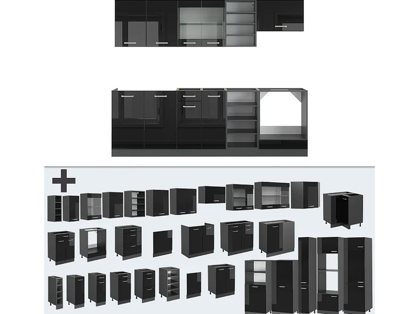 Mueble de cocina negro/antracita de alto brillo 240x46x81.6 r-line