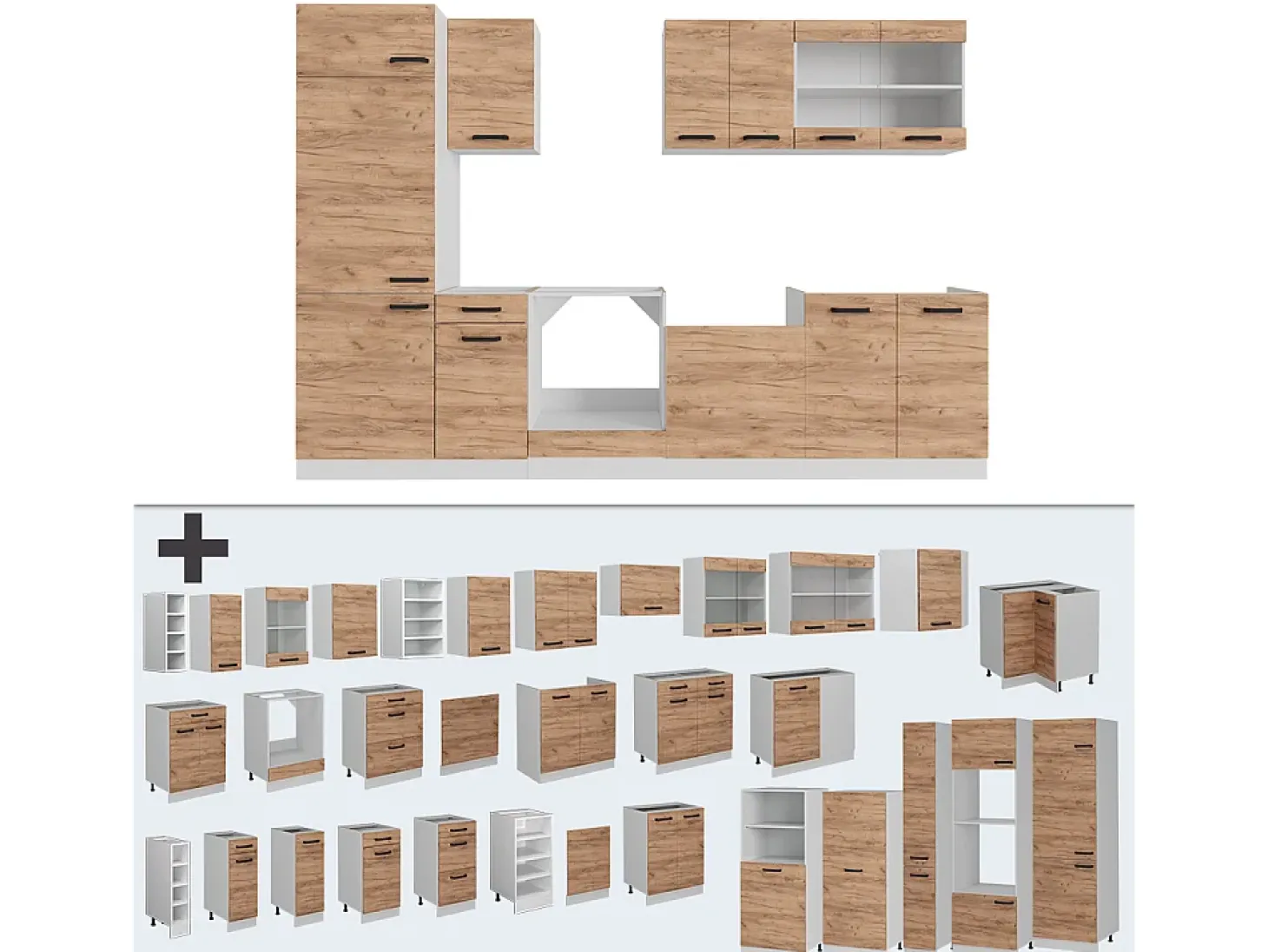 Mueble de cocina oro potencia roble/blanco 300x46x81.6 r-line