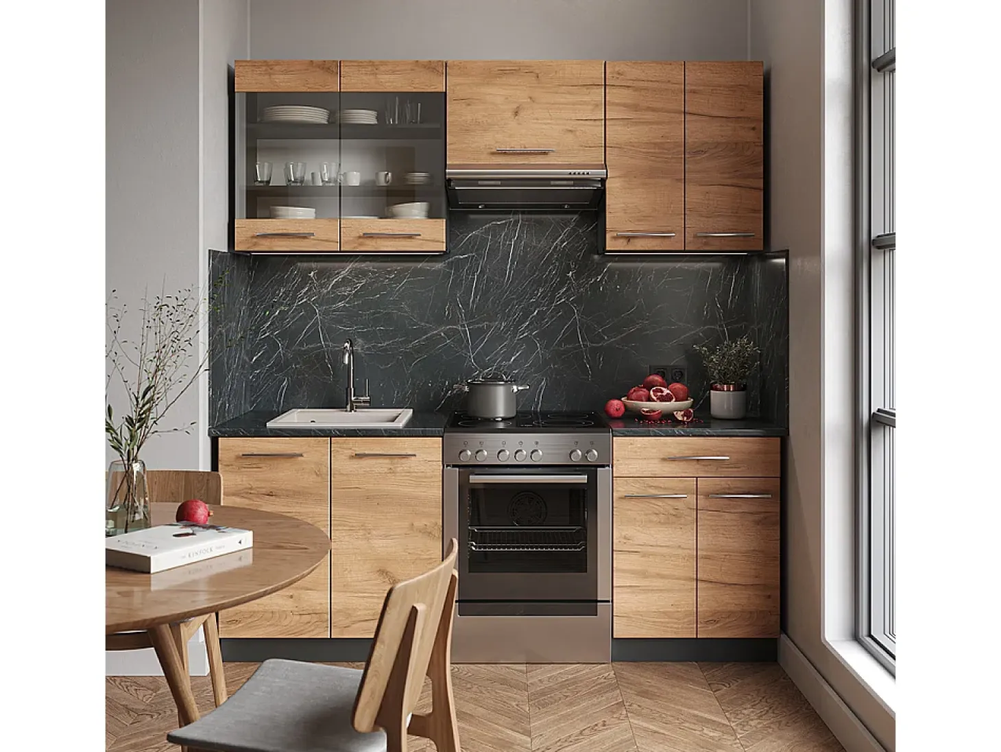 Mueble de cocina oro power roble/antracita 200x60x81.6 fame-line