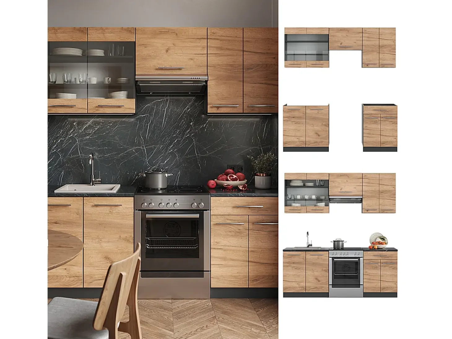 Mueble de cocina oro power roble/antracita 200x60x81.6 fame-line