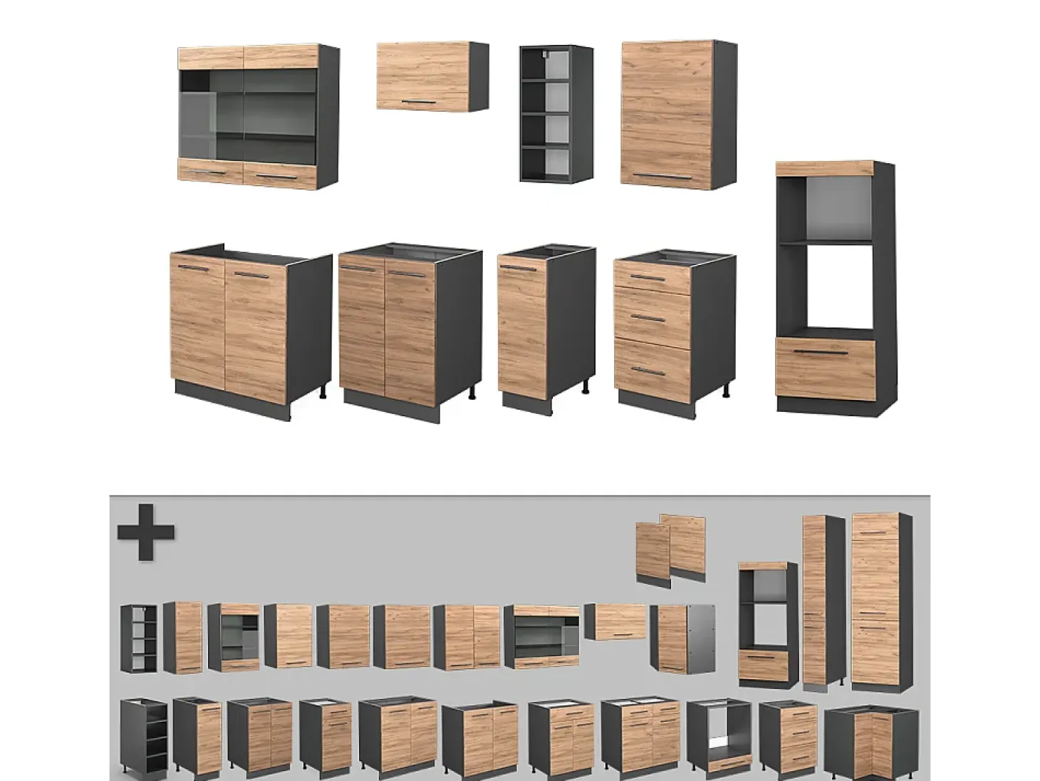 Mueble de cocina oro power roble/antracita 280x60x81.6 fame-line