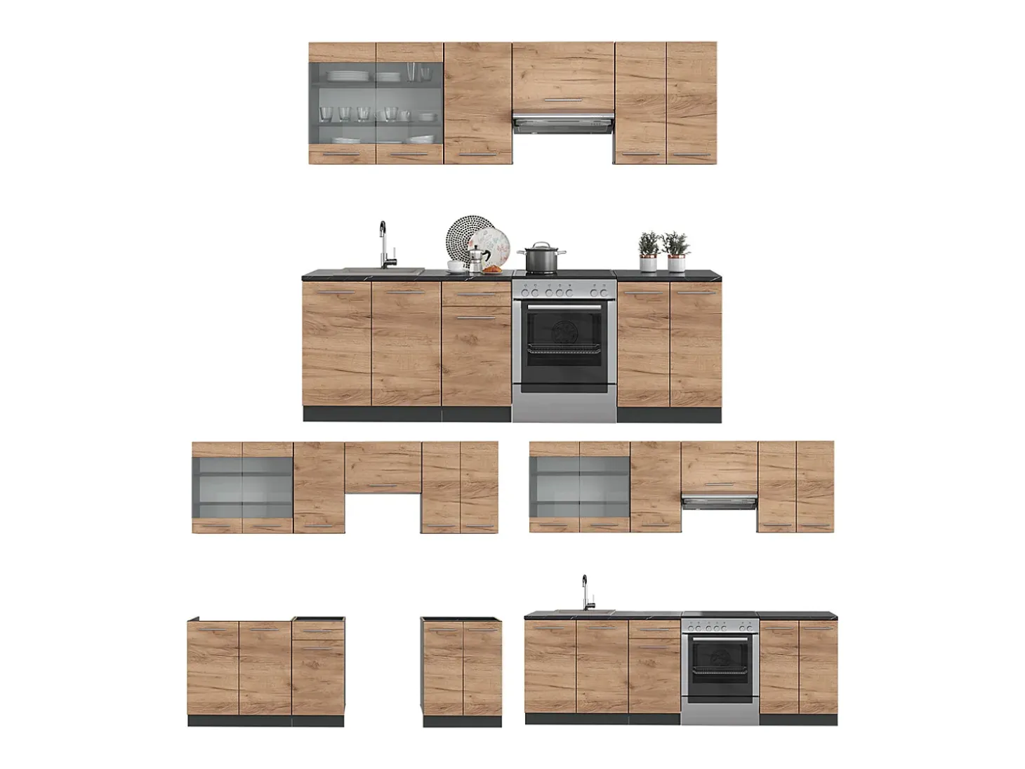 Mueble de cocina oro power roble/antracita 240x60x81.6 fame-line