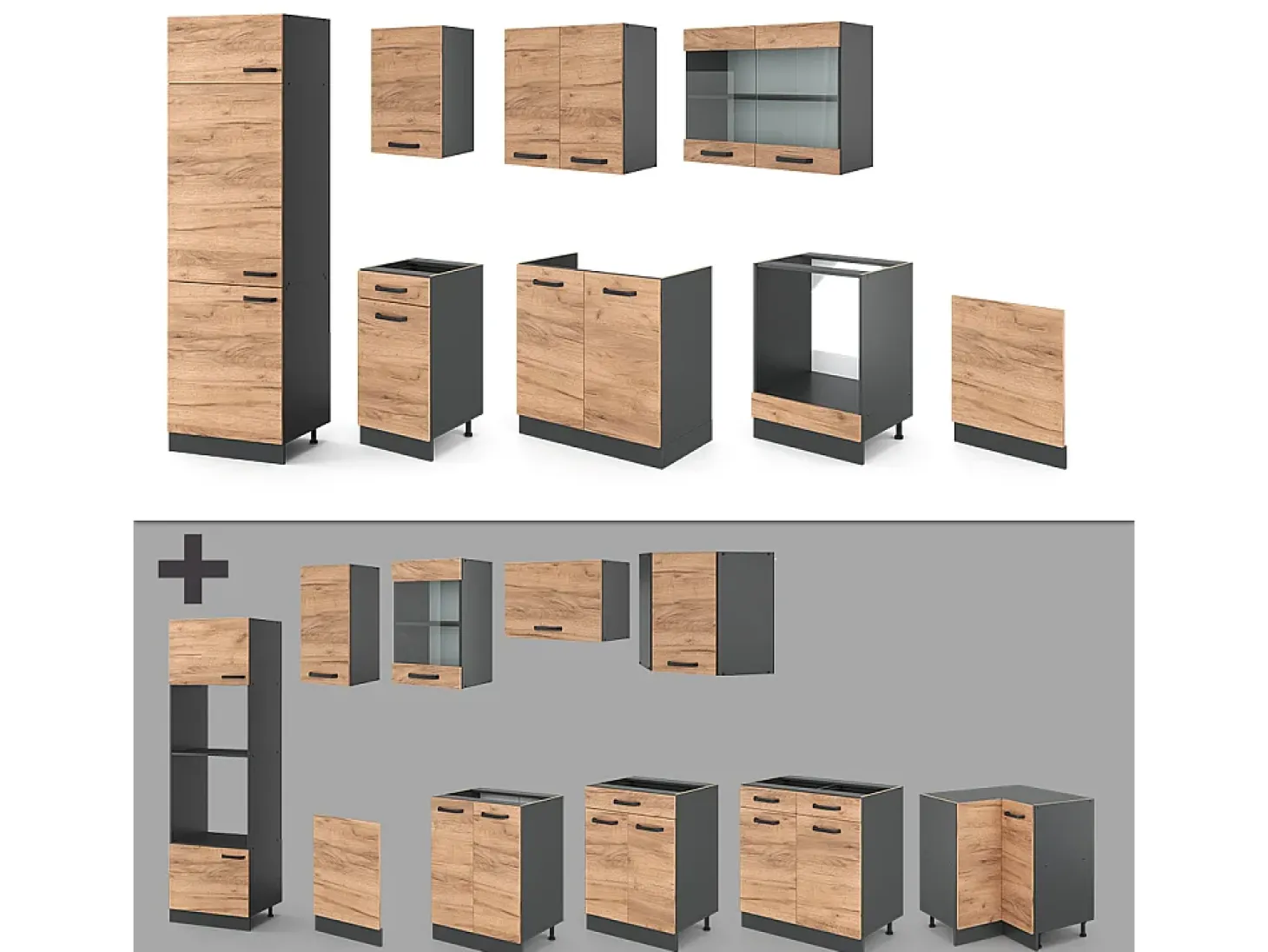 Mueble de cocina oro power roble/antracita 300x46x81.6 r-line