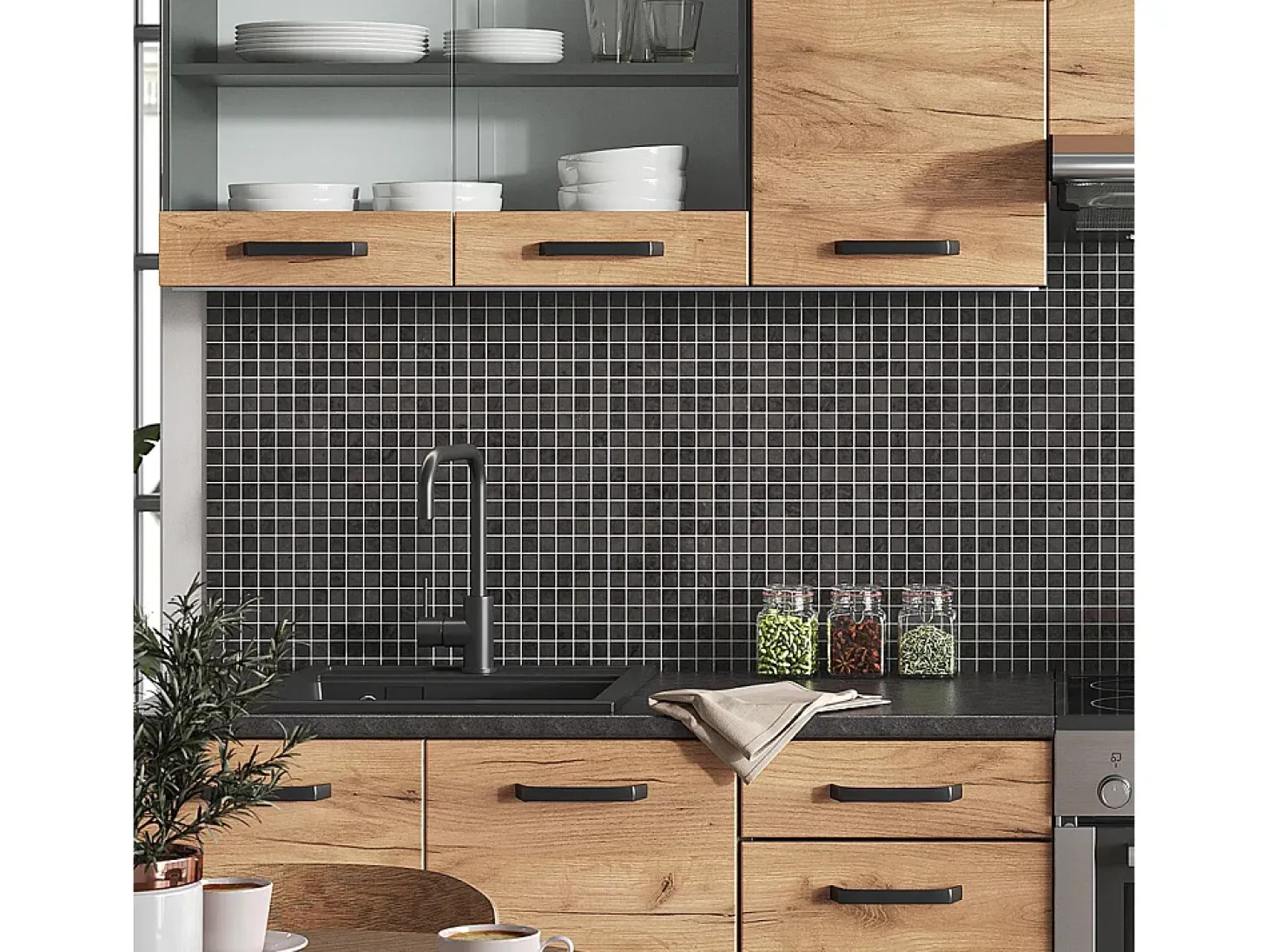 Mueble de cocina oro power roble/antracita 240x60x81.6 raul