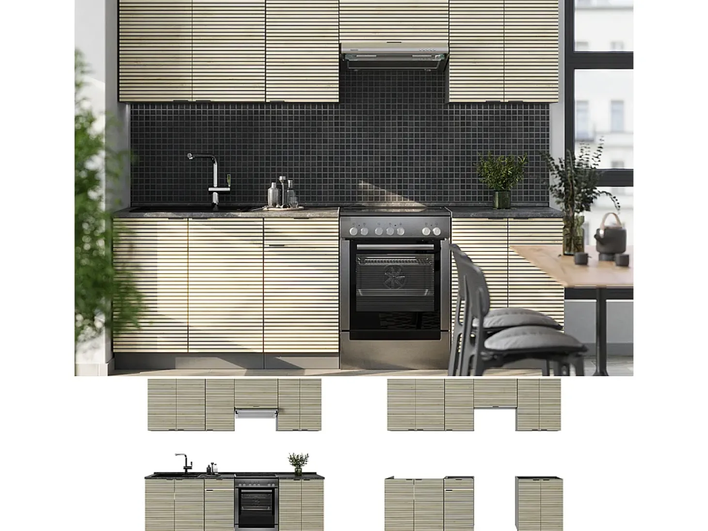 Mueble de cocina panel de roble/antracita 240x60x81.6 fame-line