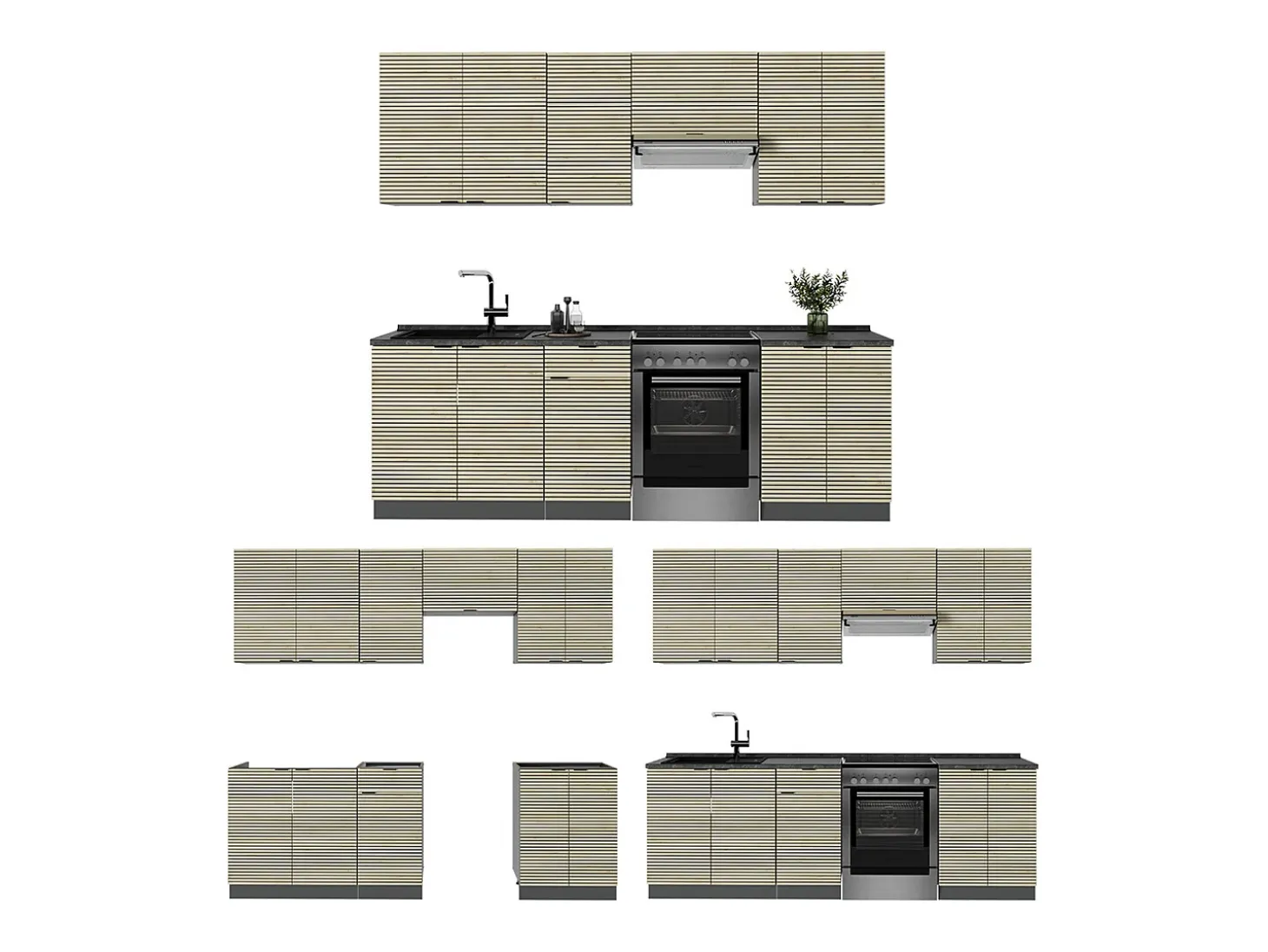 Mueble de cocina panel de roble/antracita 240x60x81.6 fame-line