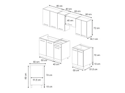 Mueble de cocina panel roble/blanco 240x60x81.6 fame-line