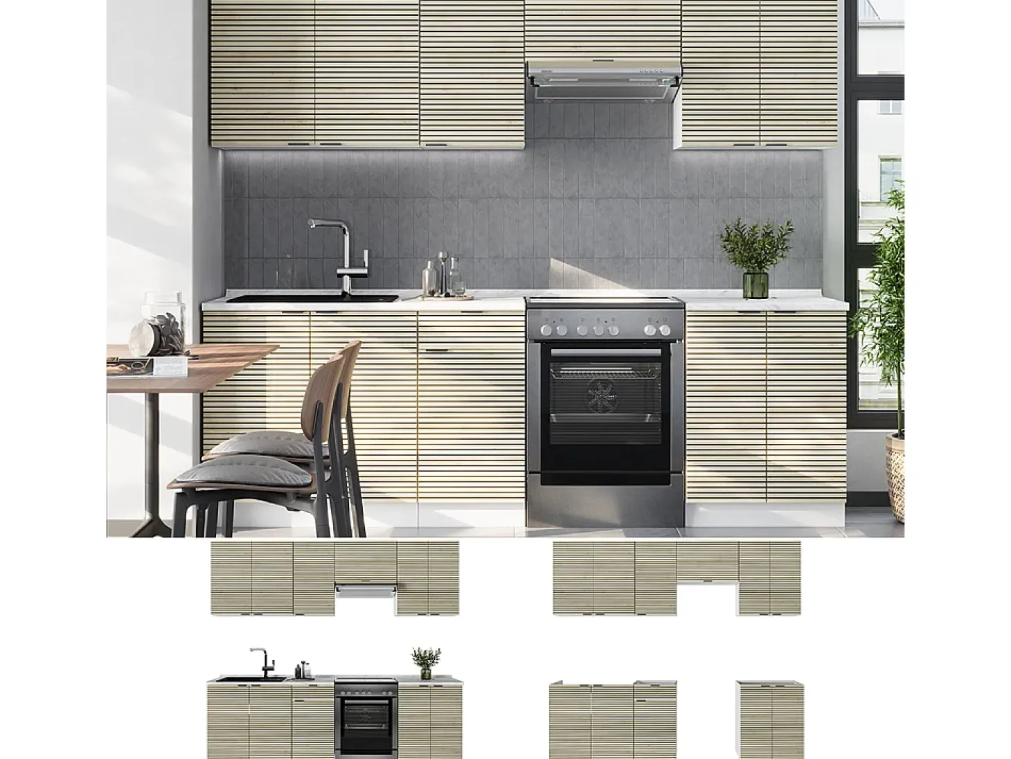 Mueble de cocina panel roble/blanco 240x60x81.6 fame-line